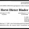 Binder Horst Dieter 1941-2001 Todesanzeige